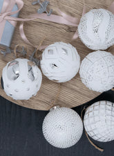 Conjunto de enfeites de vidro branco envelhecido (pacote com 6)