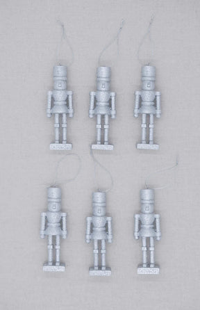 Conjunto de enfeites de vidro quebra-nozes prateados (pacote com 6)