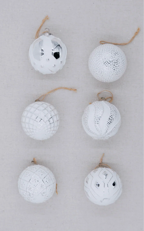 Conjunto de enfeites de vidro branco envelhecido (pacote com 6)