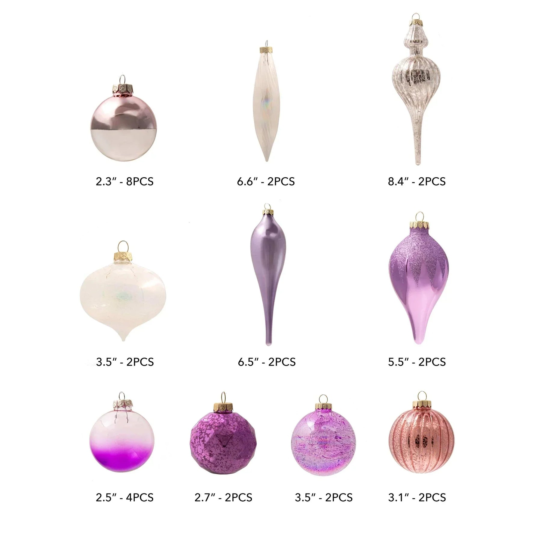 Conjunto de enfeites de vidro Sweet com 30 peças (rosa - roxo) edição limitada