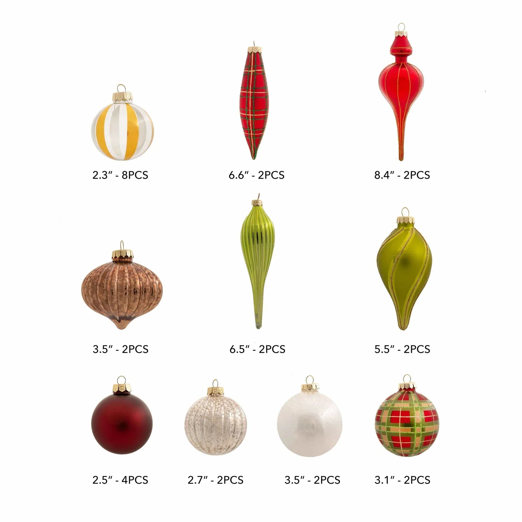 Conjunto de enfeites de vidro tradicionais de 30 peças (vermelho - verde) edição limitada