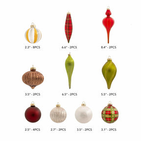 Conjunto de enfeites de vidro tradicionais de 30 peças (vermelho - verde) edição limitada