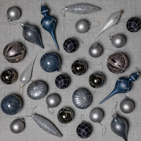 Conjunto de enfeites de vidro Winter Wonderland com 15 peças (azul e cinza)