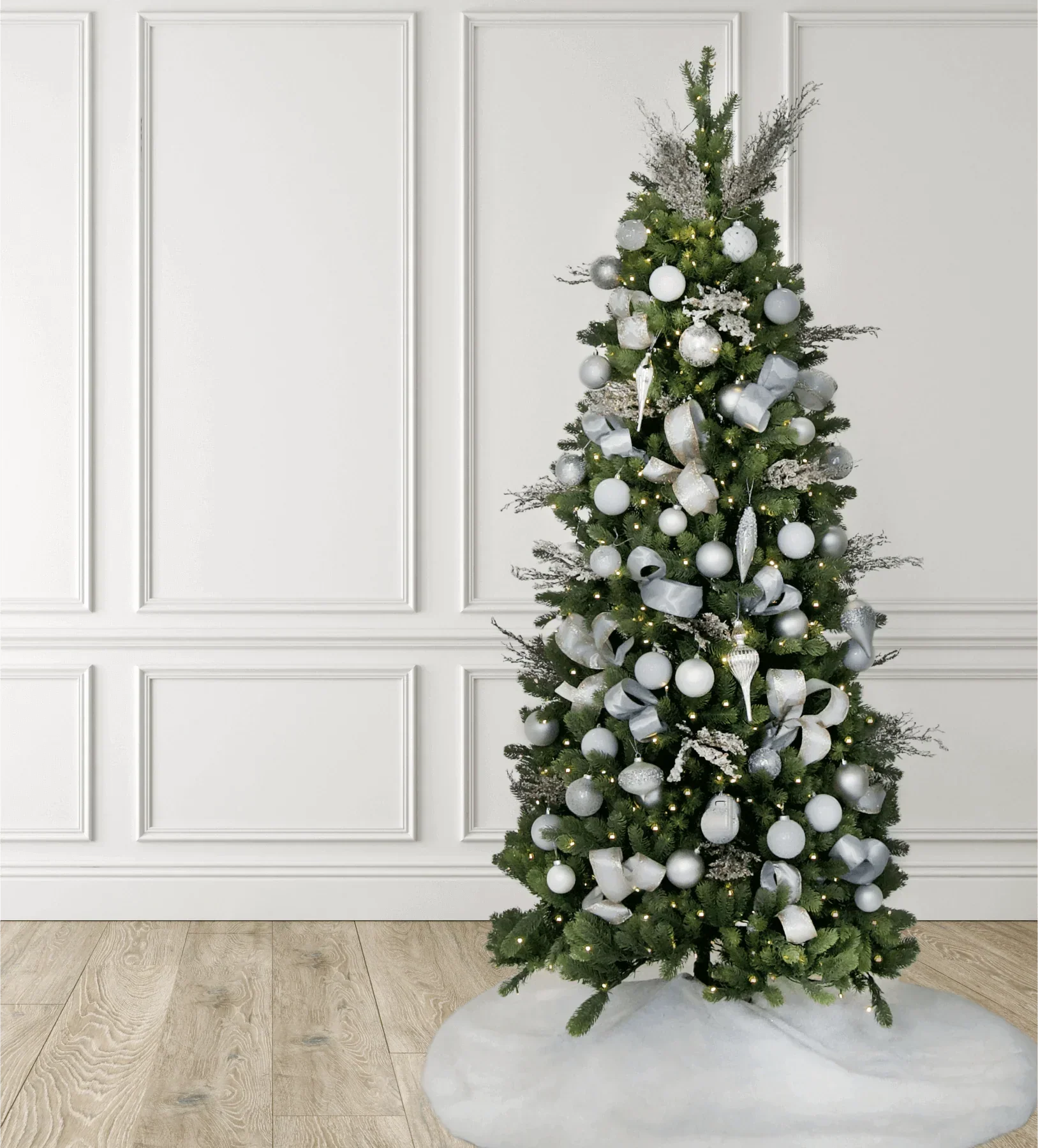 Conjunto de enfeites de vidro Winter Frost com 15 peças (branco e prata)